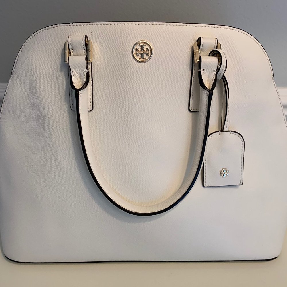 White Tory Burch Medium Tote with Crossbody Strap